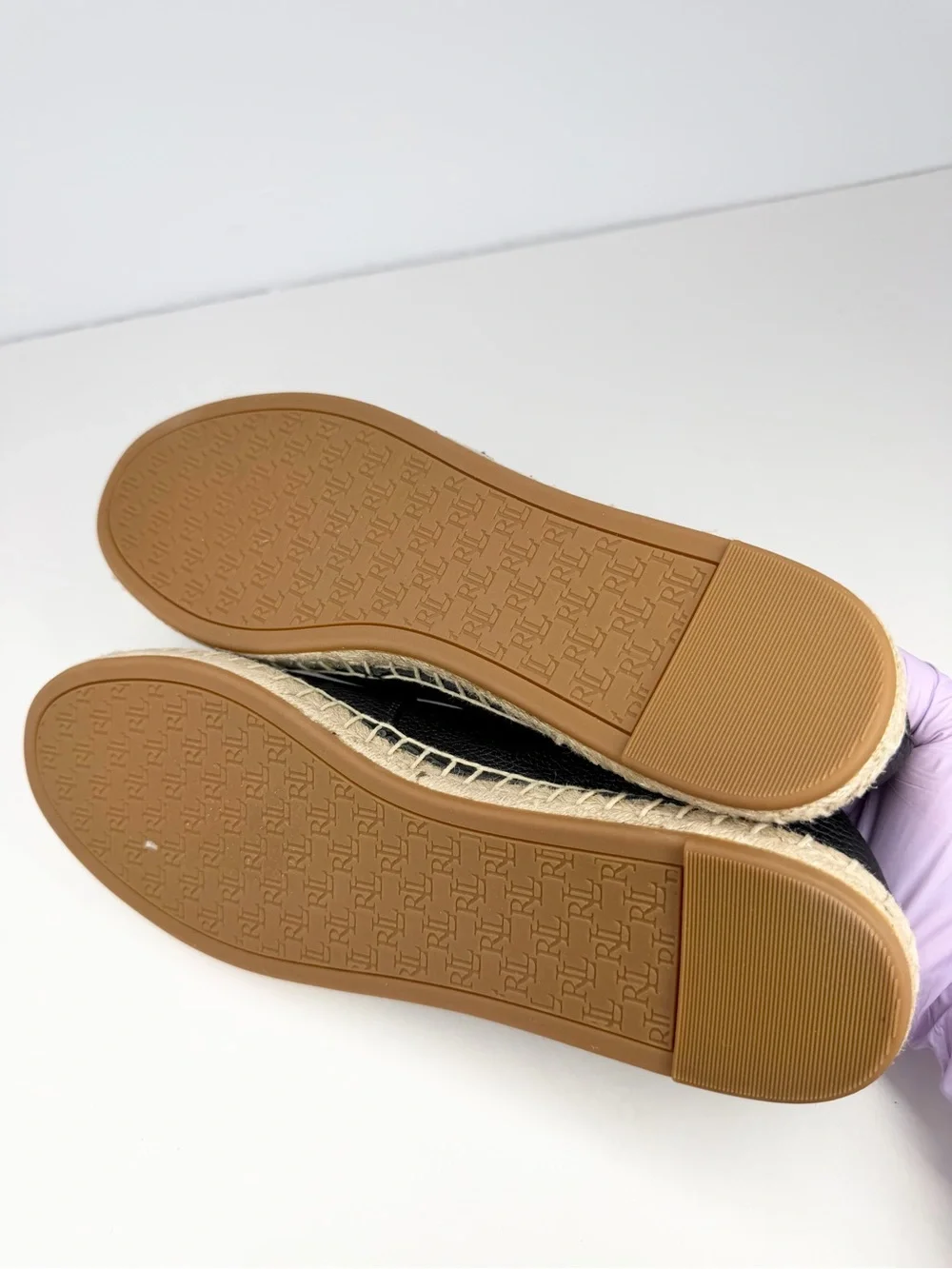 Lauren Ralph Lauren Women's Cameryn Espadrilles Black Tumbled Leather Size 9.5